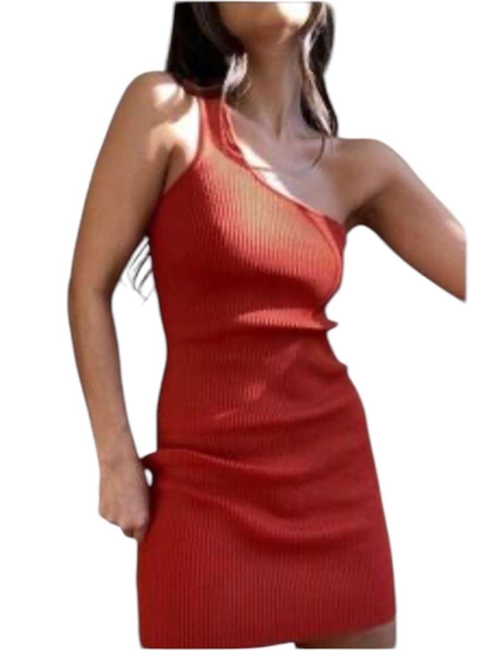 House of Harlow 1960 One-Shoulder Burnt Orange Ribbed Mini Dress Size S